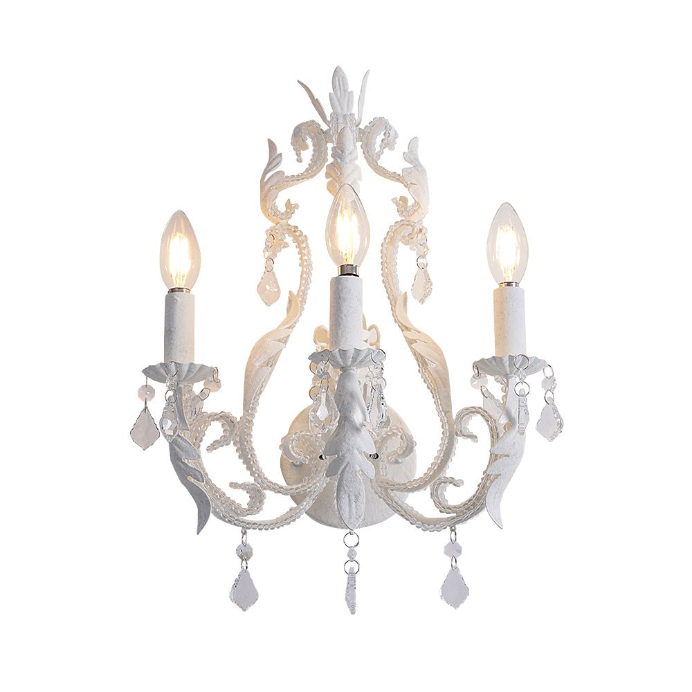 Antique White Floral Crystal Candle Wall Sconces Set of 2 Botanical Wall Lamps