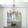 Antique White Wood Bead Chandelier 6 Light Rustic Farmhouse Candle Style Ceiling Pendant Light