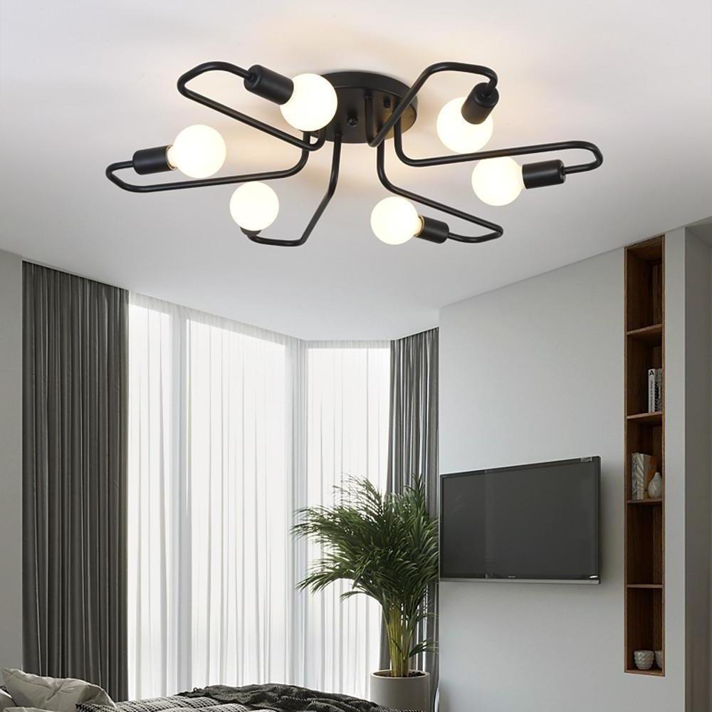 Modern 6 Light Metal Flower Shaped Flush Mount Ceiling Light for Living Room and Bedroom