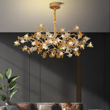 Aosta Crystal Flower Branch Chandelier Brass Luxury Ceiling Light Fixture for Dining Room