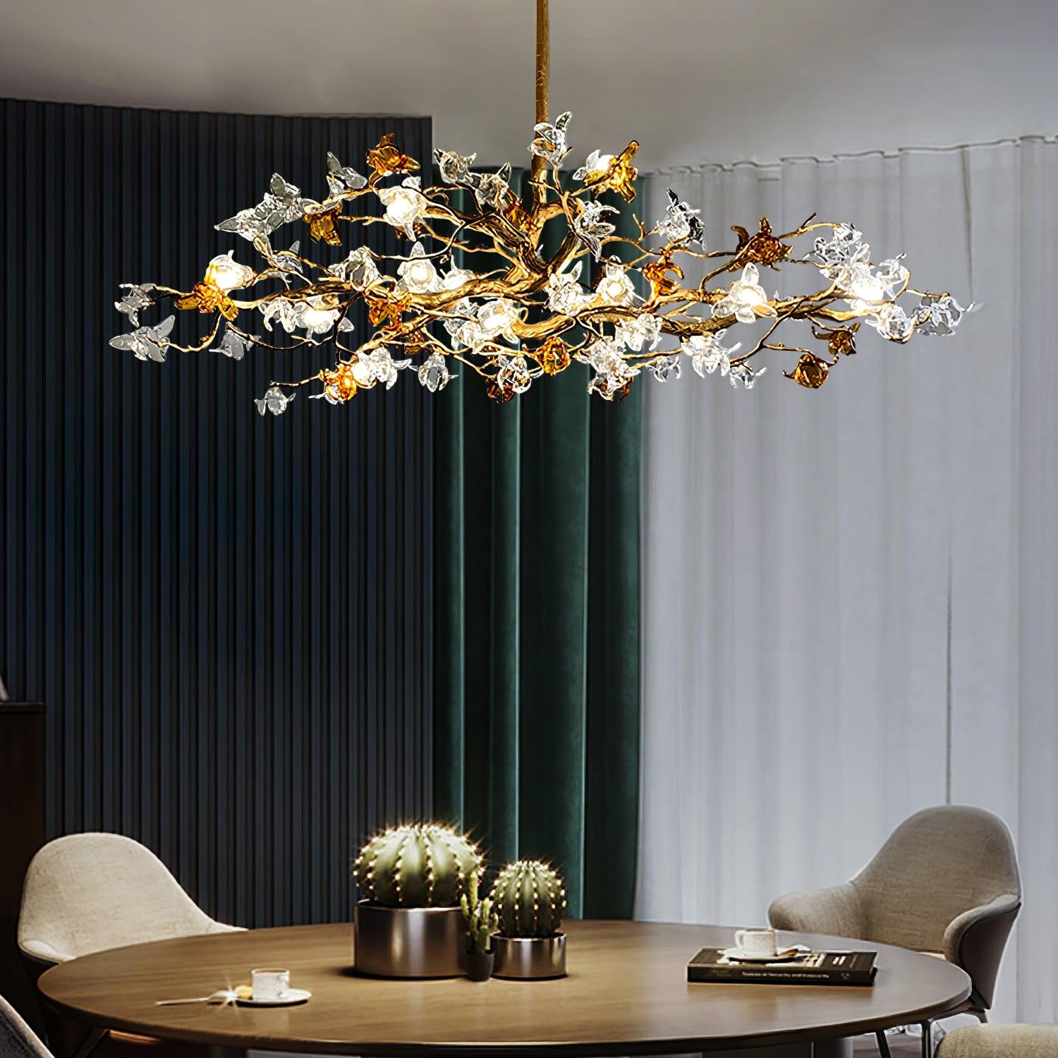 Aosta Crystal Flower Branch Chandelier Brass Luxury Ceiling Light Fixture for Dining Room