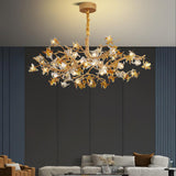 Aosta Crystal Flower Branch Chandelier Brass Luxury Ceiling Light Fixture for Dining Room