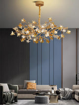 Aosta Crystal Flower Branch Chandelier Brass Luxury Ceiling Light Fixture for Dining Room