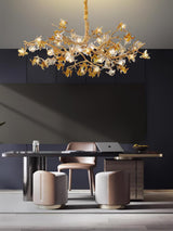 Aosta Crystal Flower Branch Chandelier Brass Luxury Ceiling Light Fixture for Dining Room