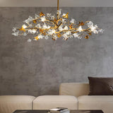Aosta Crystal Flower Branch Chandelier Brass Luxury Ceiling Light Fixture for Dining Room