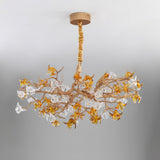 Aosta Crystal Flower Branch Chandelier Brass Luxury Ceiling Light Fixture for Dining Room
