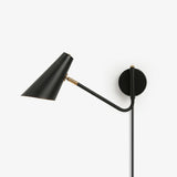 Apex Adjustable Swing Arm Wall Sconce Plug In Light with Conical Steel Shade in Black and Gold