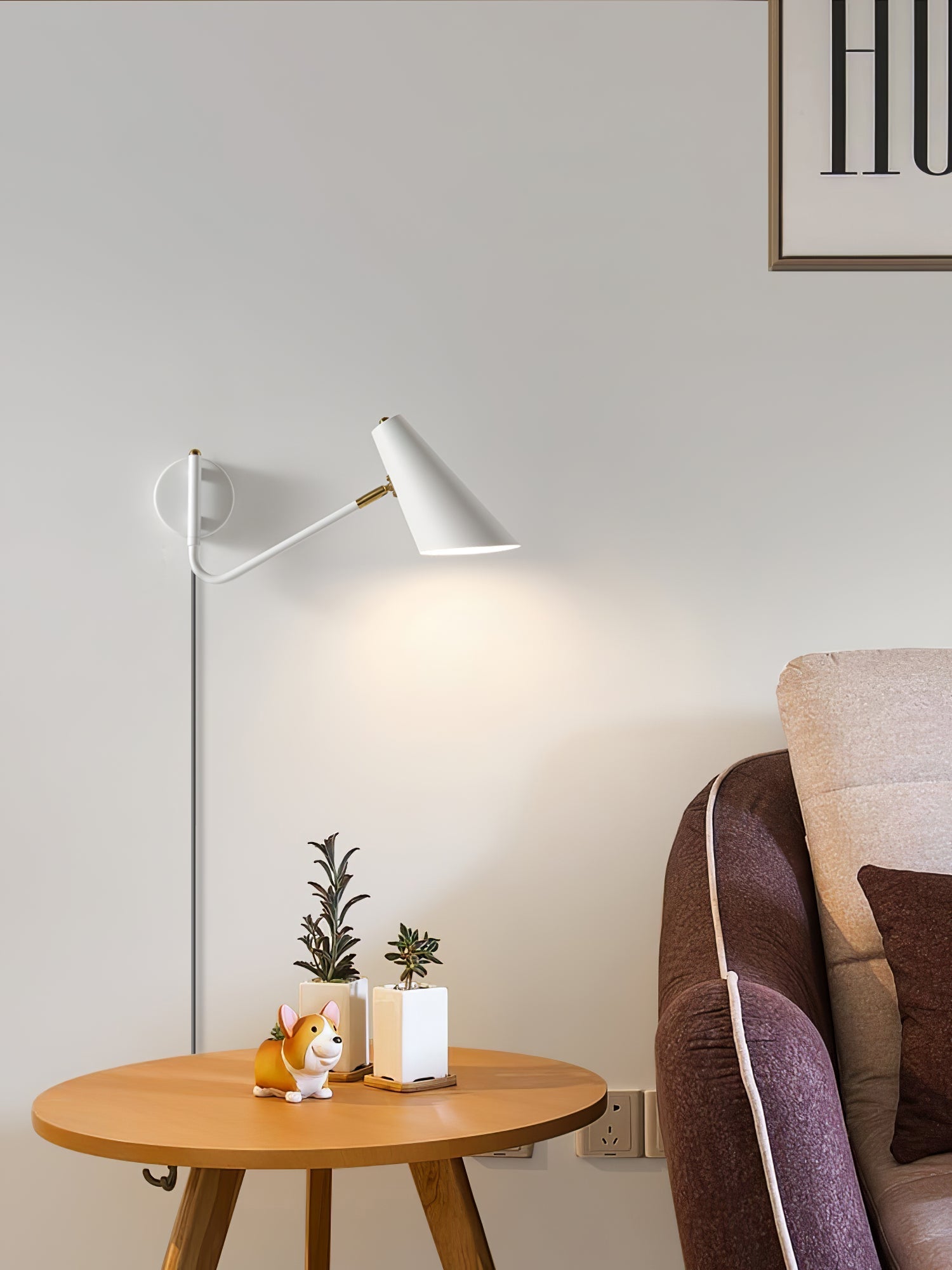 Apex Adjustable Swing Arm Wall Sconce Plug In Light with Conical Steel Shade in Black and Gold