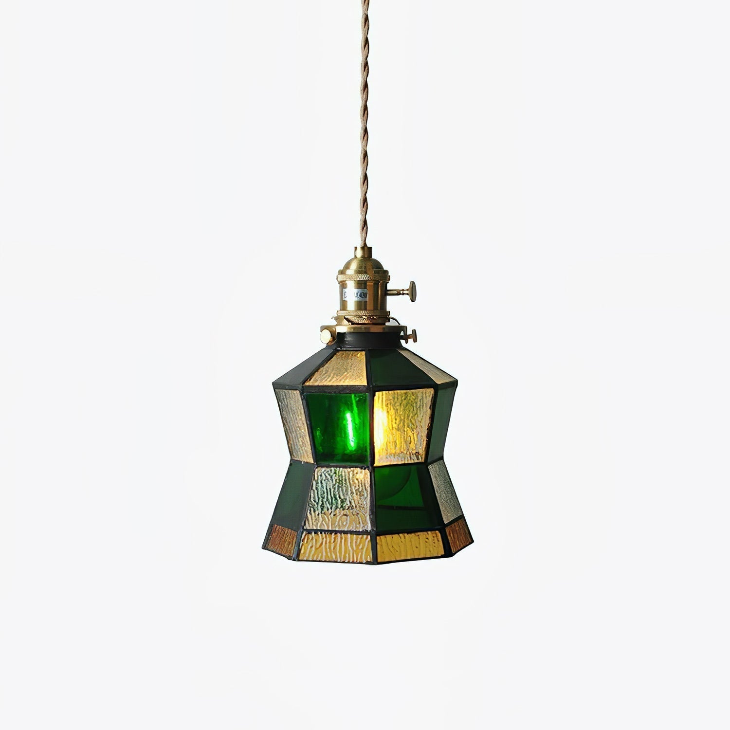 Arabic Style Mosaic Drop Pendant Lamp with Hand Blown Glass and Brass Finish
