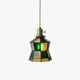 Arabic Style Mosaic Drop Pendant Lamp with Hand Blown Glass and Brass Finish