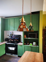 Arabic Style Mosaic Drop Pendant Lamp with Hand Blown Glass and Brass Finish