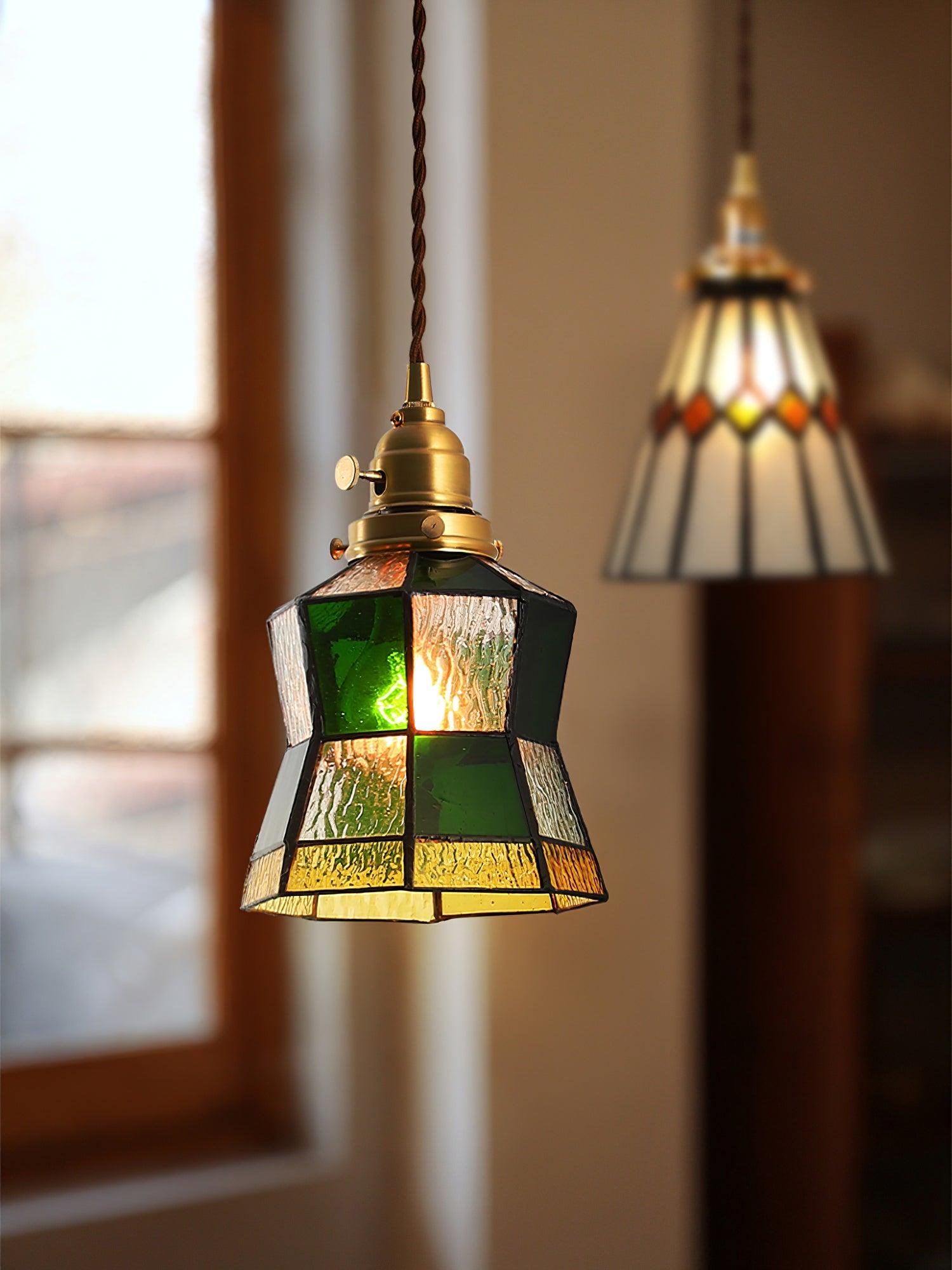 Arabic Style Mosaic Drop Pendant Lamp with Hand Blown Glass and Brass Finish