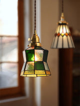 Arabic Style Mosaic Drop Pendant Lamp with Hand Blown Glass and Brass Finish