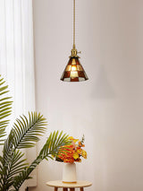 Arabic Style Mosaic Drop Pendant Lamp with Hand Blown Glass and Brass Finish