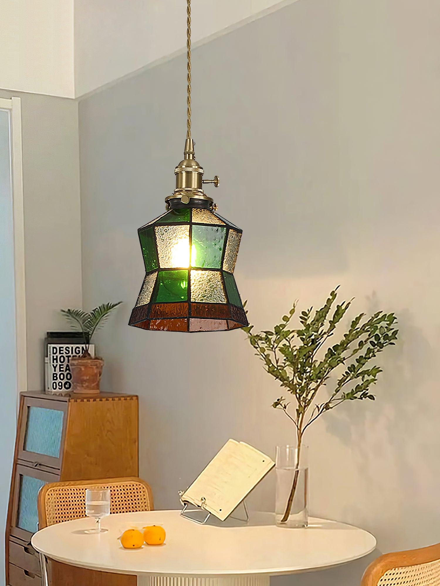 Arabic Style Mosaic Drop Pendant Lamp with Hand Blown Glass and Brass Finish