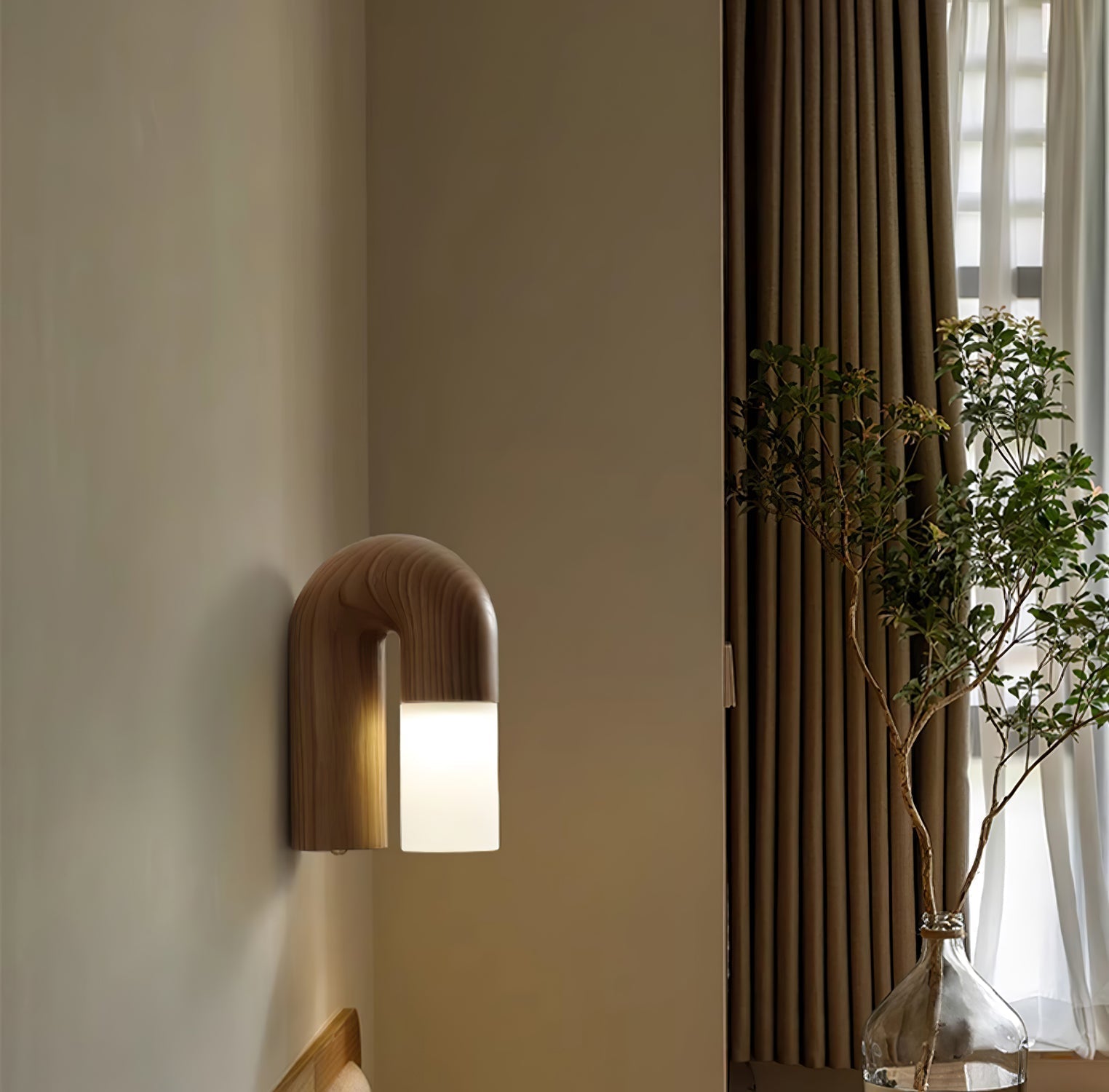 Arcus Modern Curved Wood Wall Sconce Integrated LED Lighting for Bedroom and Hallway