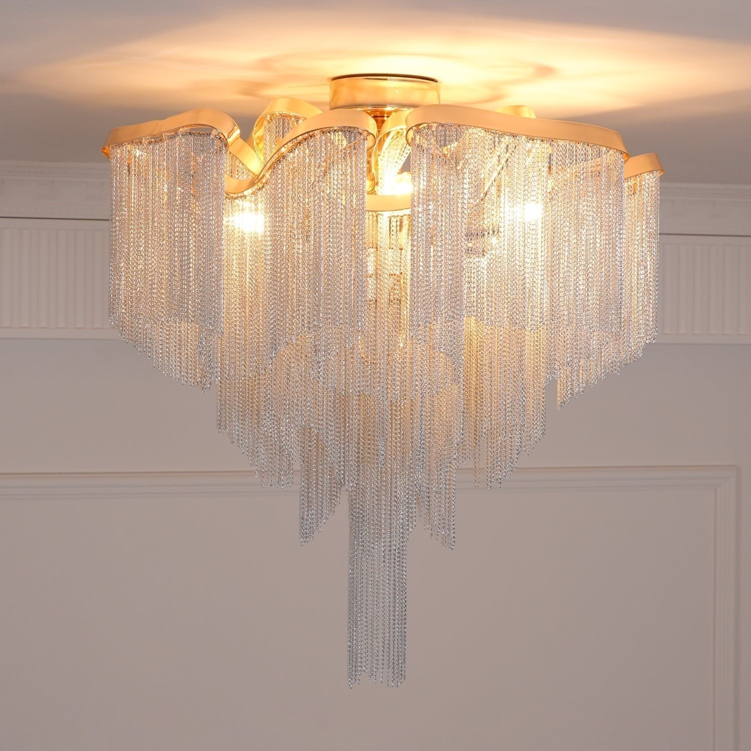 art-deco-aluminum-chain-tassel-semi-flush-mount-ceiling-chandelier-in-gold-and-silver