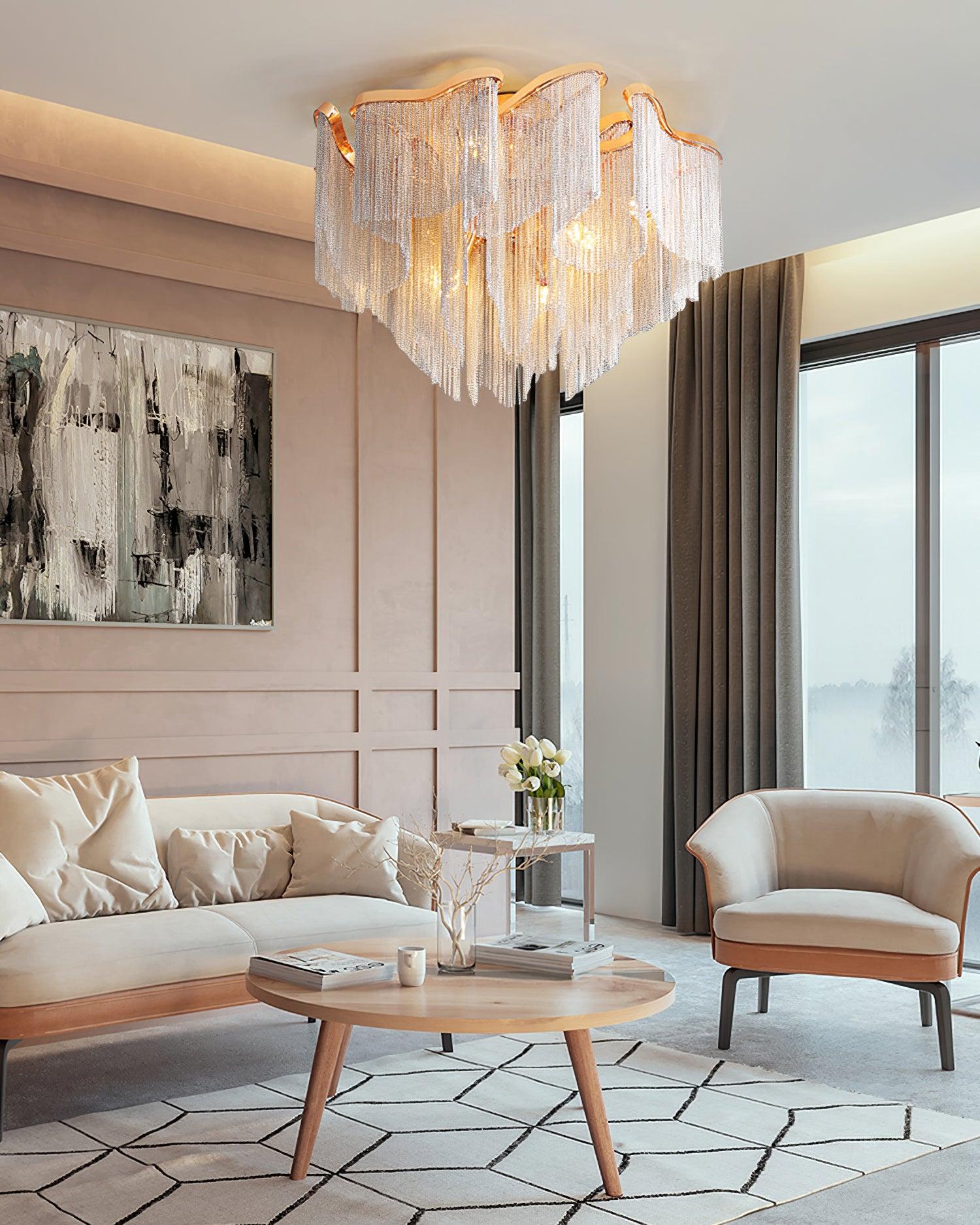 art-deco-aluminum-chain-tassel-semi-flush-mount-ceiling-chandelier-in-gold-and-silver