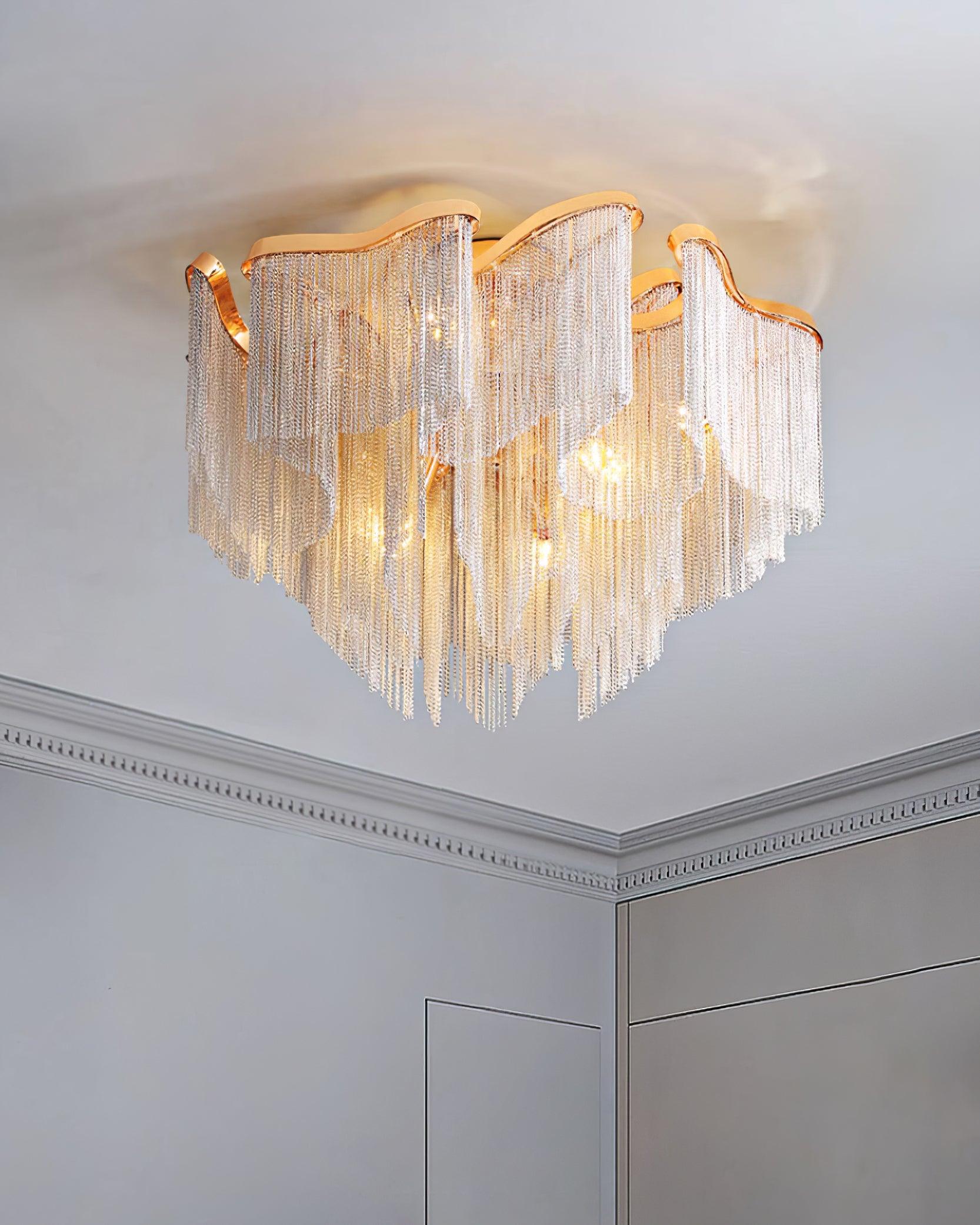 art-deco-aluminum-chain-tassel-semi-flush-mount-ceiling-chandelier-in-gold-and-silver