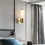 Art Deco Cylinder Alabaster Wall Sconce Luxury Antique Brass Finish Sconce Lighting