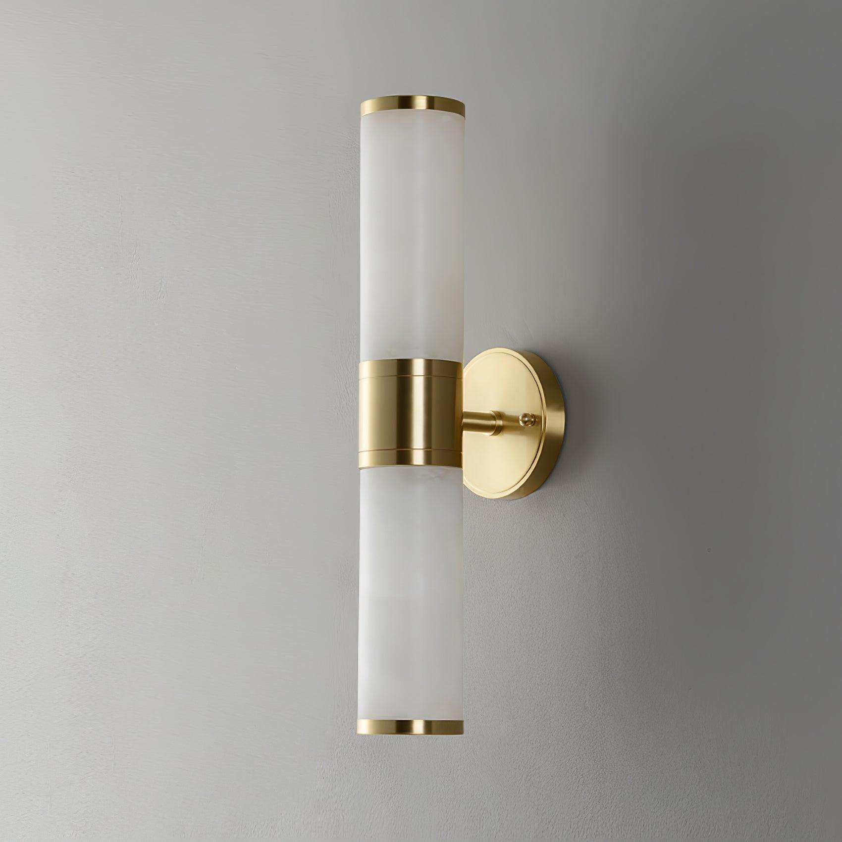 Art Deco Cylinder Alabaster Wall Sconce Luxury Antique Brass Finish Sconce Lighting