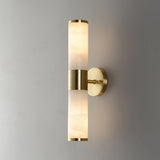 Art Deco Cylinder Alabaster Wall Sconce Luxury Antique Brass Finish Sconce Lighting
