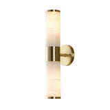 Art Deco Cylinder Alabaster Wall Sconce Luxury Antique Brass Finish Sconce Lighting
