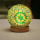 Art Deco Stained Glass Mosaic LED Bedside Lamp with Remote Control and Wooden Base