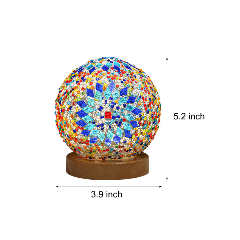 Art Deco Stained Glass Mosaic LED Bedside Lamp with Remote Control and Wooden Base