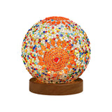 Art Deco Stained Glass Mosaic LED Bedside Lamp with Remote Control and Wooden Base