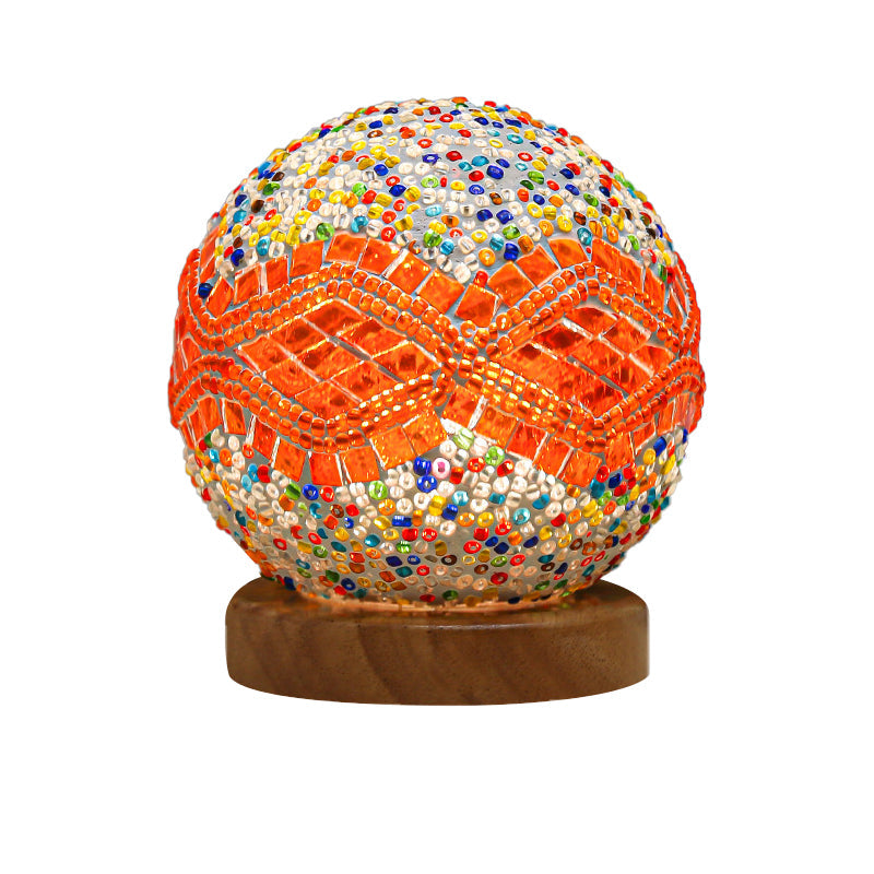 Art Deco Stained Glass Mosaic LED Bedside Lamp with Remote Control and Wooden Base