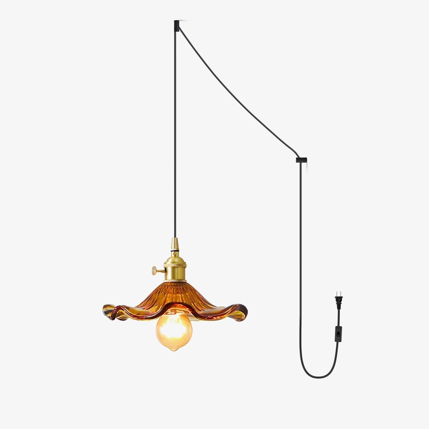 Art Nouveau Glass Hibiscus Flower Swag Pendant Light with Plug for Indoor Decor