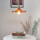 Art Nouveau Glass Hibiscus Flower Swag Pendant Light with Plug for Indoor Decor