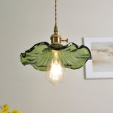 Art Nouveau Glass Hibiscus Flower Swag Pendant Light with Plug for Indoor Decor