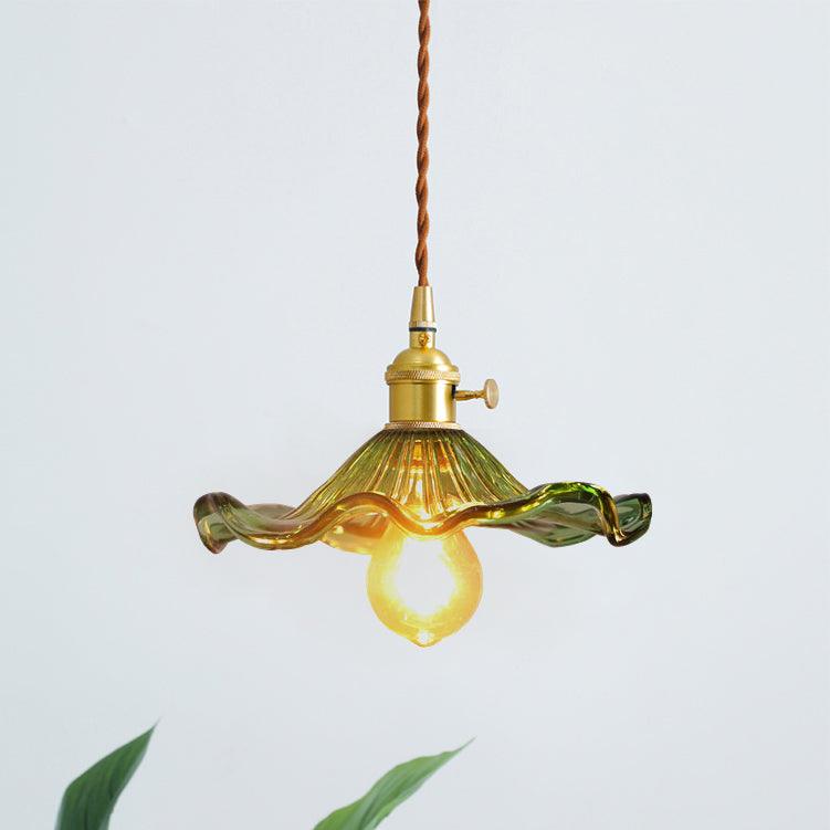 Art Nouveau Glass Hibiscus Flower Swag Pendant Light with Plug for Indoor Decor