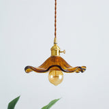Art Nouveau Glass Hibiscus Flower Swag Pendant Light with Plug for Indoor Decor