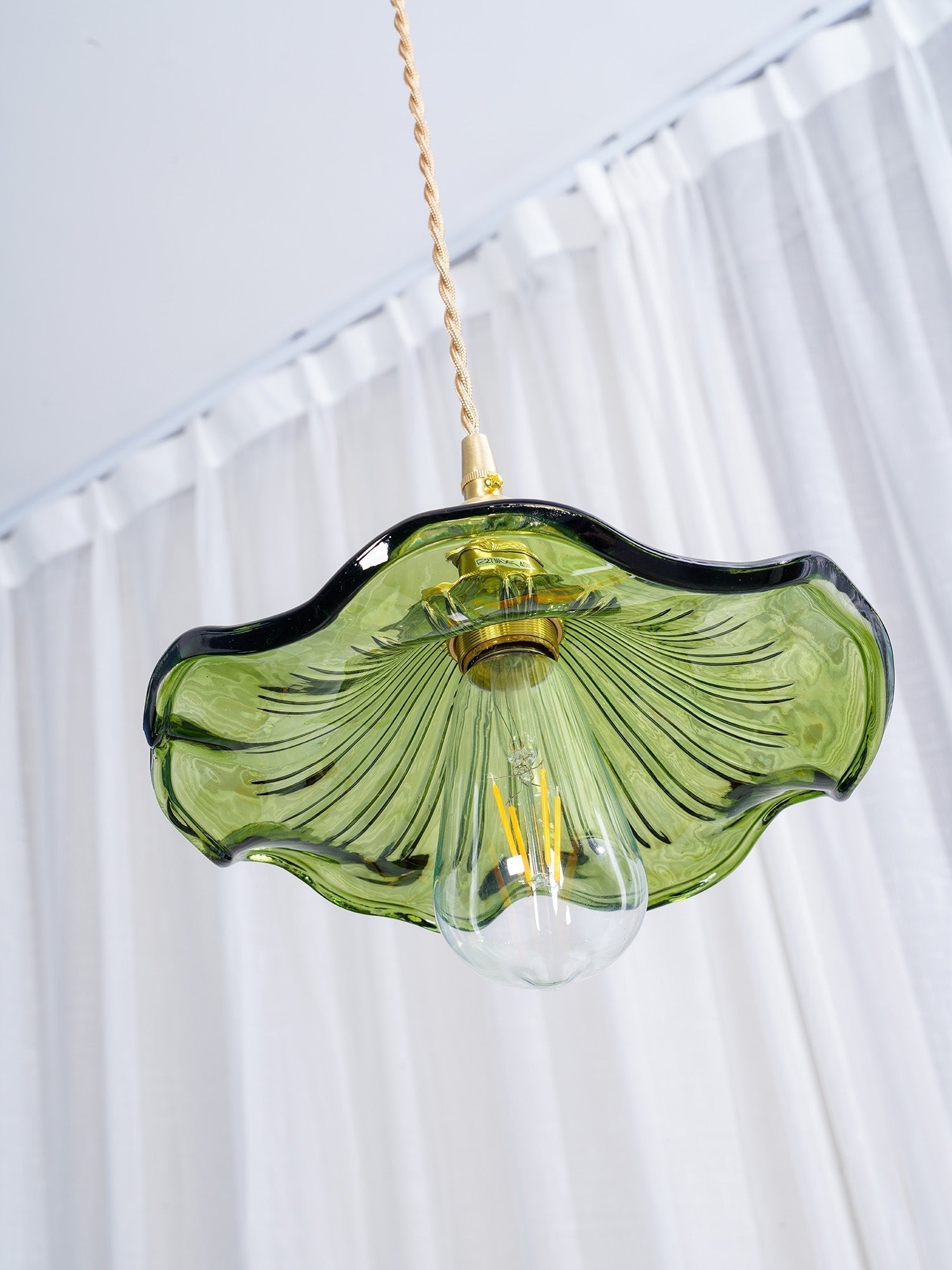 Art Nouveau Glass Hibiscus Flower Swag Pendant Light with Plug for Indoor Decor