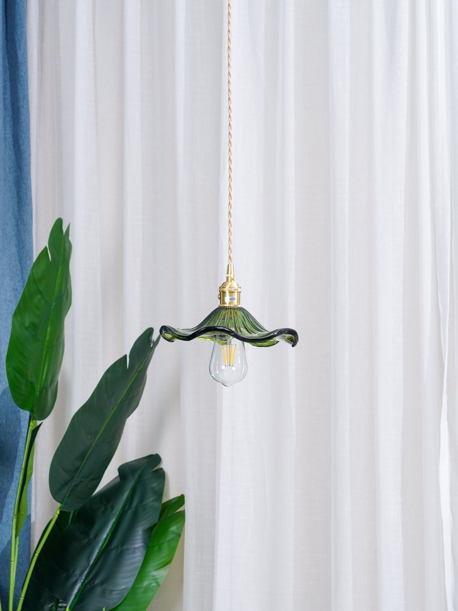 Art Nouveau Glass Hibiscus Flower Swag Pendant Light with Plug for Indoor Decor