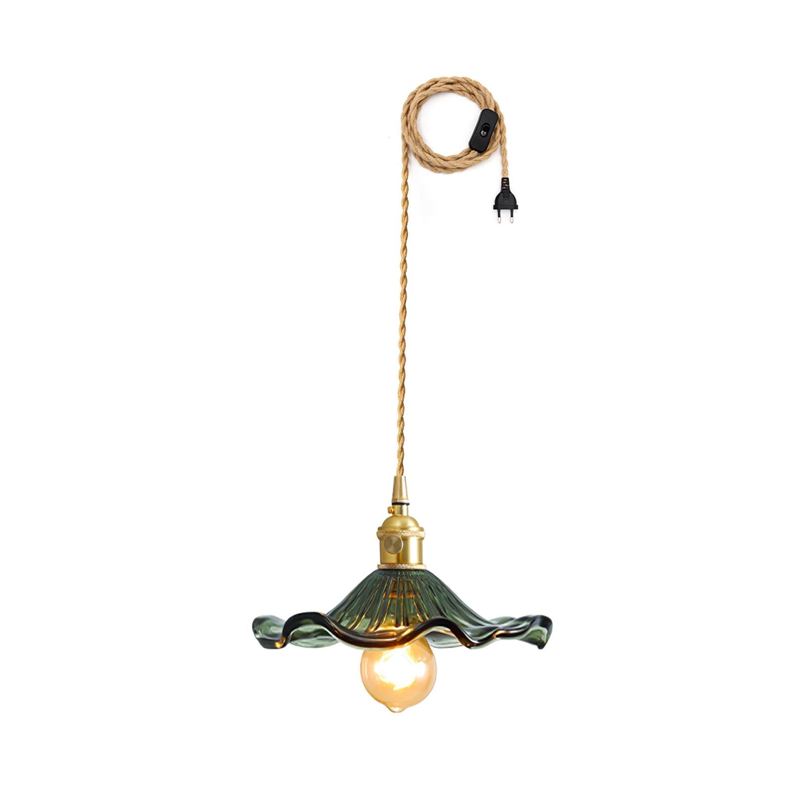 Art Nouveau Glass Hibiscus Flower Swag Pendant Light with Plug for Indoor Decor