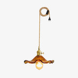 Art Nouveau Glass Hibiscus Flower Swag Pendant Light with Plug for Indoor Decor