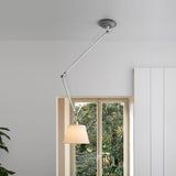 Articulated Arm Pendant Lighting Modern Rotatable Ceiling Drop Light with White Fabric Shade