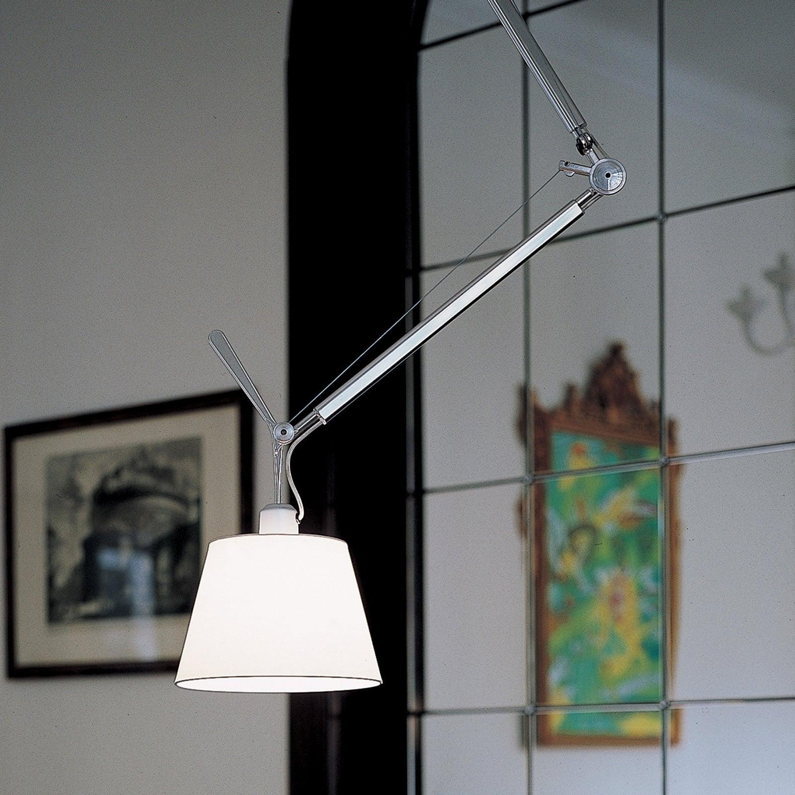 Articulated Arm Pendant Lighting Modern Rotatable Ceiling Drop Light with White Fabric Shade
