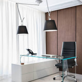 Articulated Arm Pendant Lighting Modern Rotatable Ceiling Drop Light with White Fabric Shade