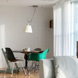 Articulated Arm Pendant Lighting Modern Rotatable Ceiling Drop Light with White Fabric Shade