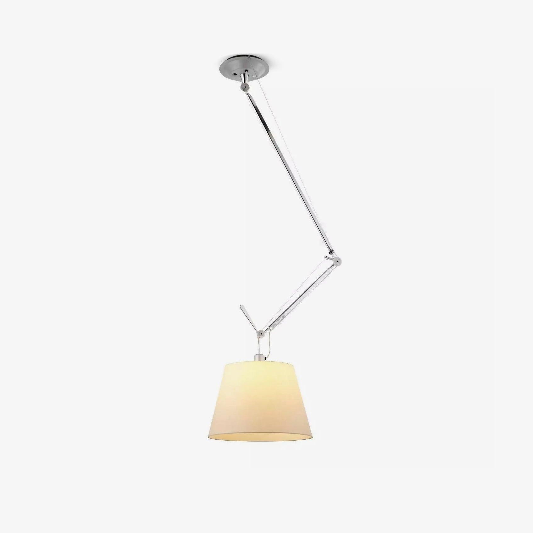 Articulated Arm Pendant Lighting Modern Rotatable Ceiling Drop Light with White Fabric Shade