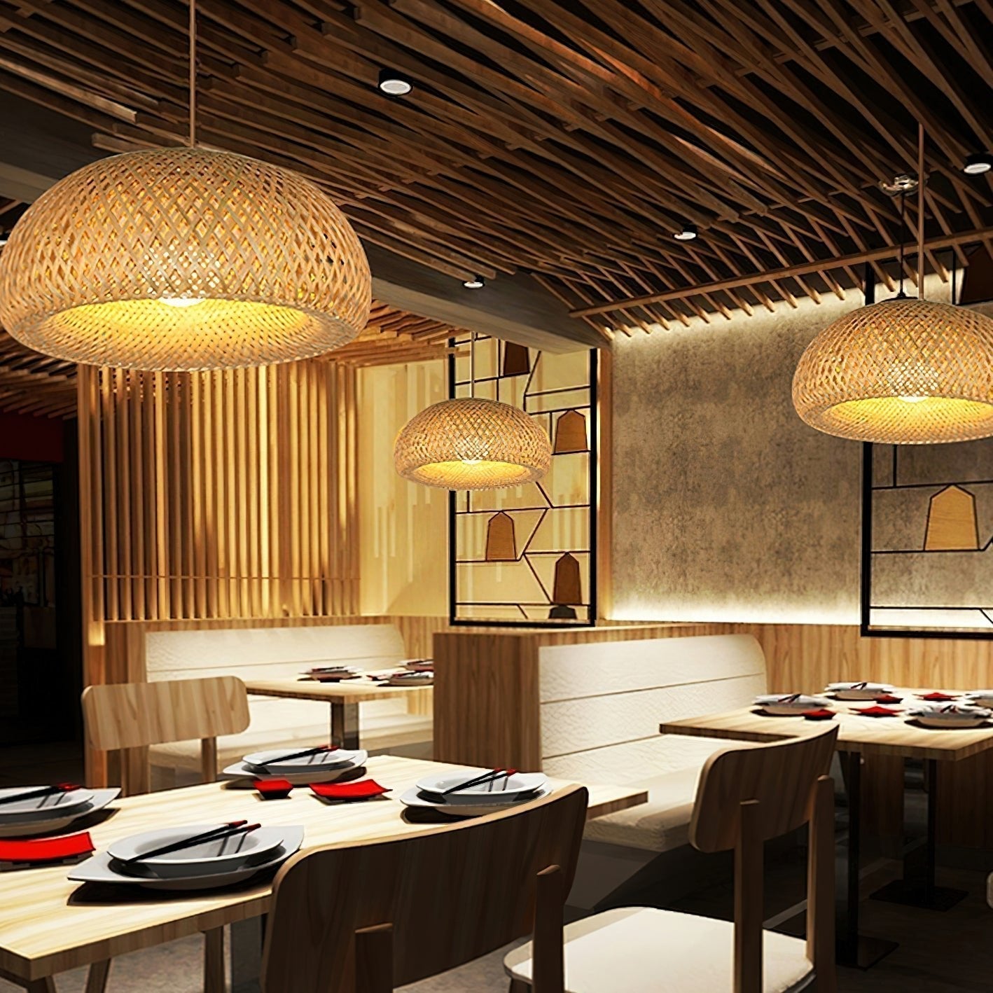 Artisan Hand Woven Bamboo Pendant Light Natural Sustainable Rattan Style Ceiling Fixture