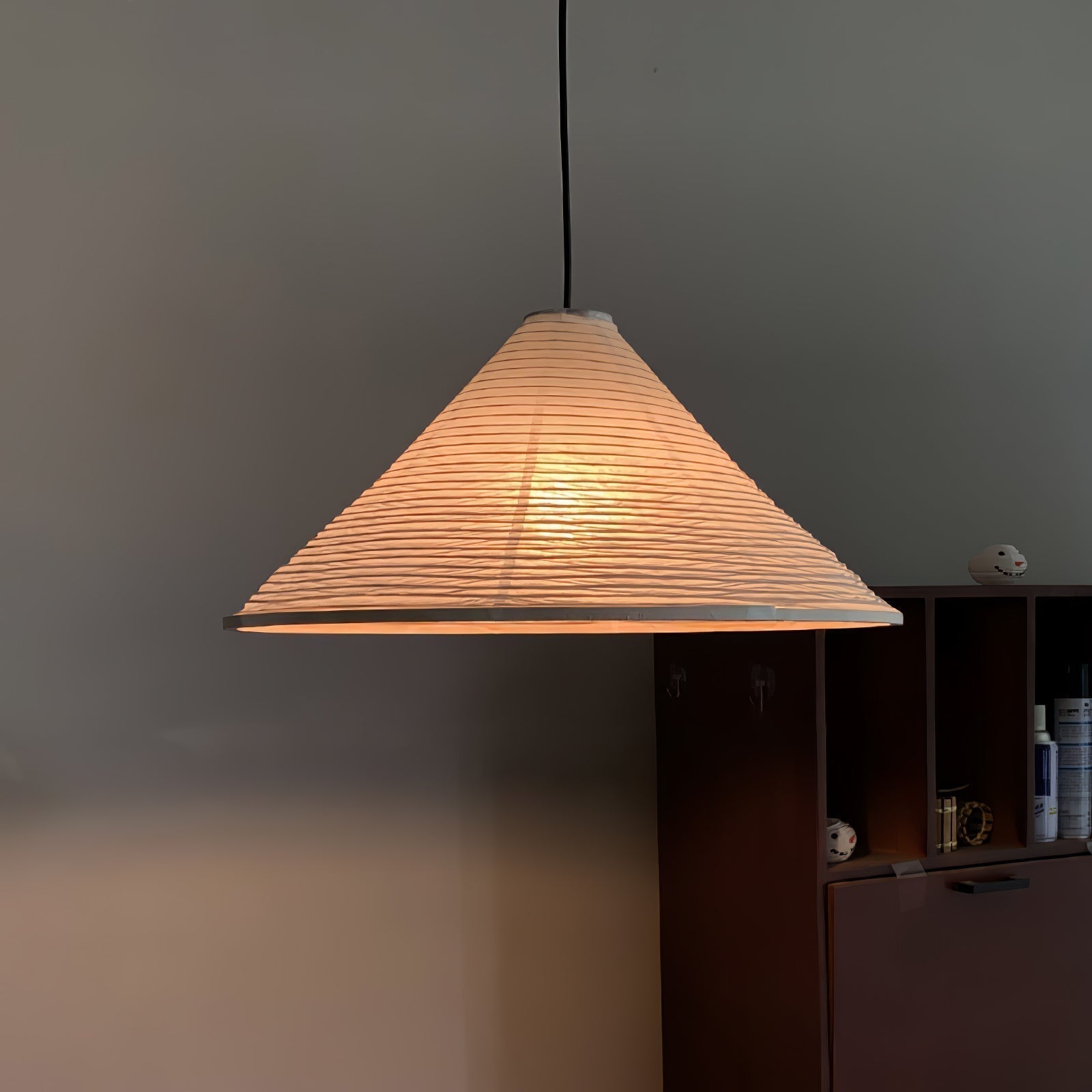 Artisanal Pyramid Washi Paper Pendant Lamp Geometric Japanese Style Hanging Light for Dining Room and Bedroom