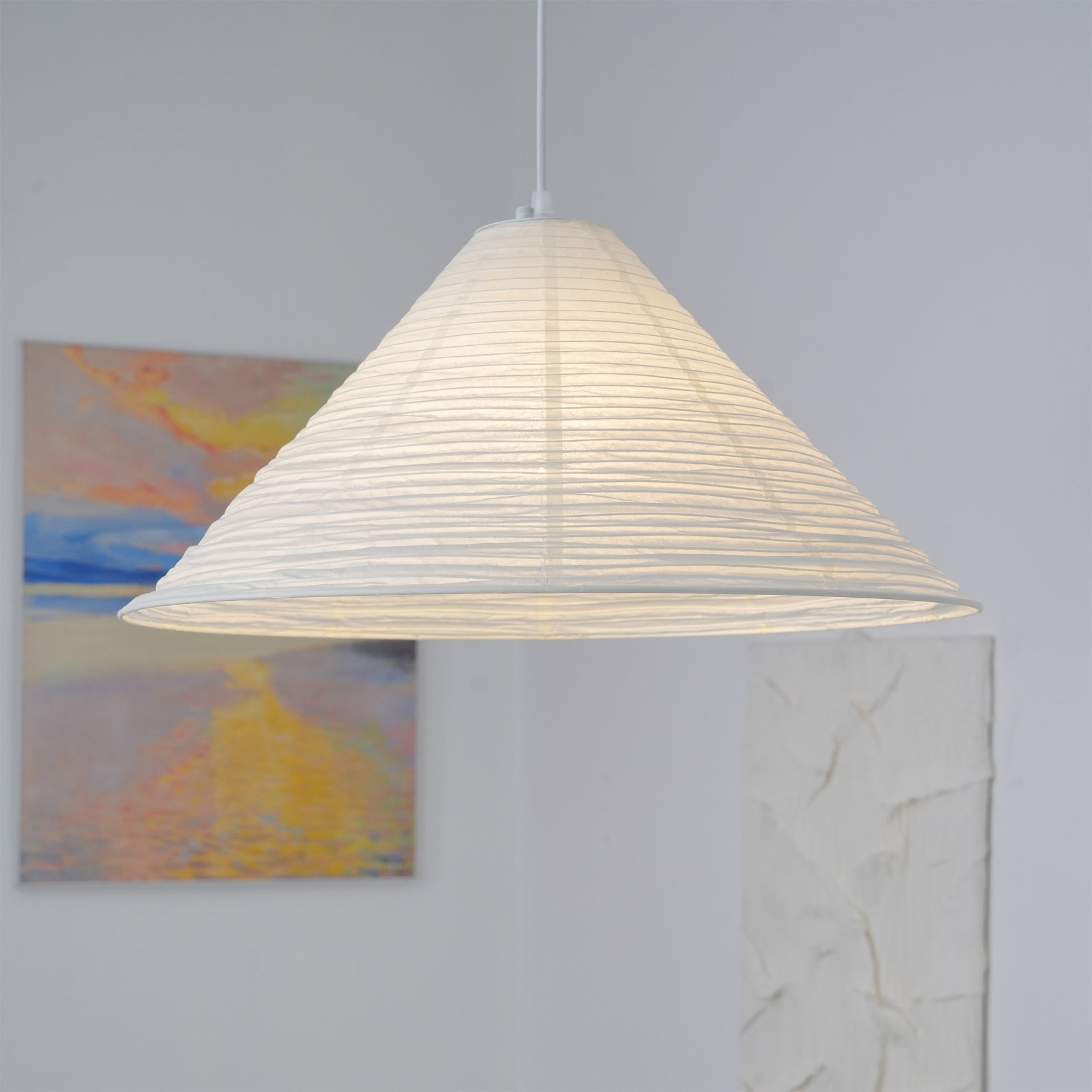 Artisanal Pyramid Washi Paper Pendant Lamp Geometric Japanese Style Hanging Light for Dining Room and Bedroom