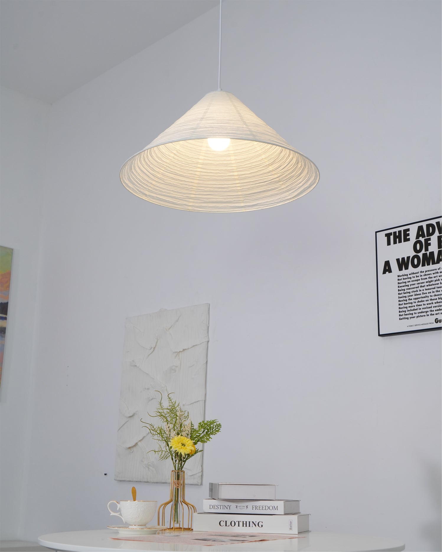 Artisanal Pyramid Washi Paper Pendant Lamp Geometric Japanese Style Hanging Light for Dining Room and Bedroom