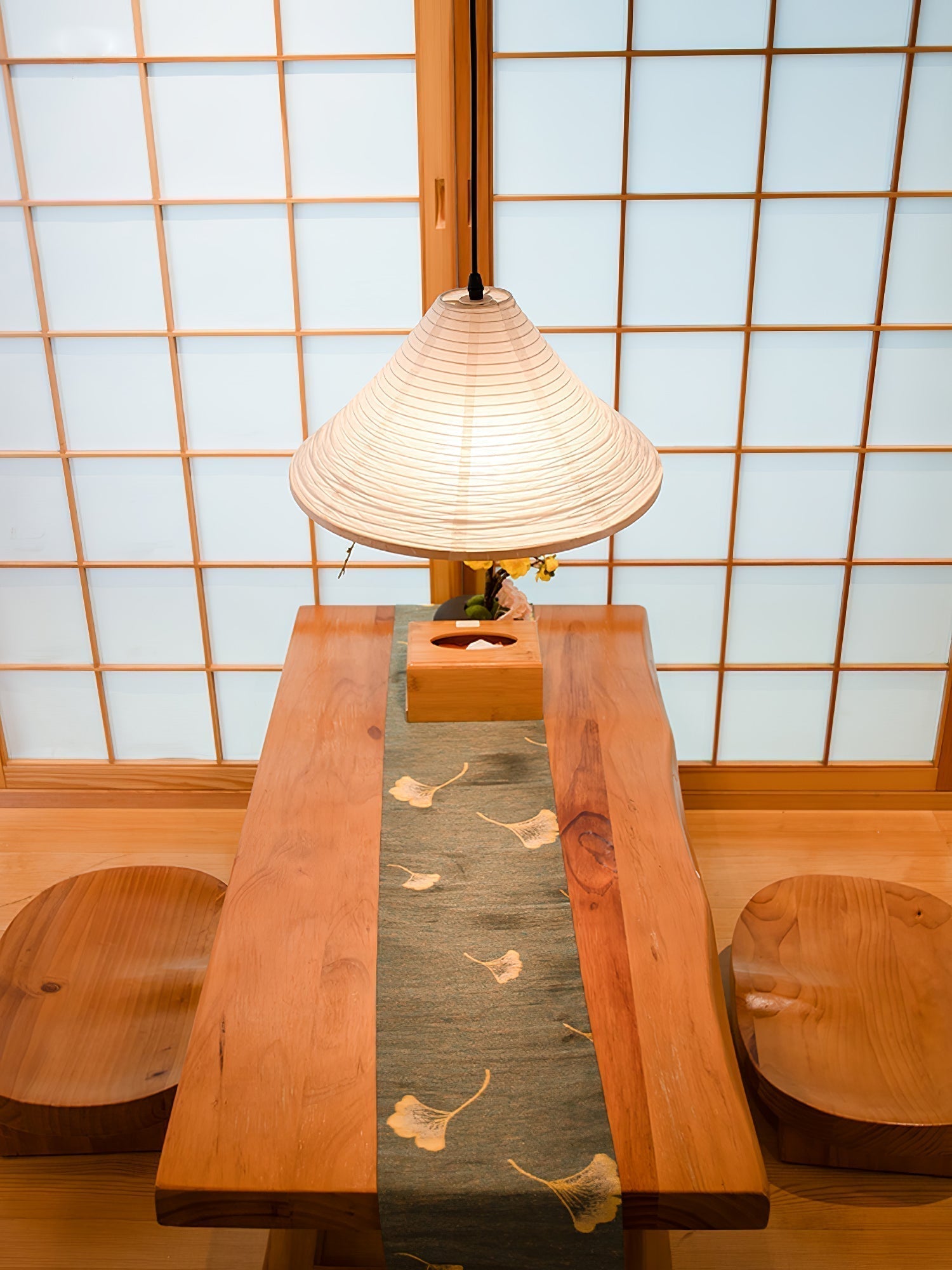 Artisanal Pyramid Washi Paper Pendant Lamp Geometric Japanese Style Hanging Light for Dining Room and Bedroom